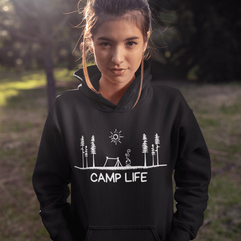 This hoodie Features a laid-back campsite logo, it’s made for folks who think burnt marshmallows are gourmet, tents are luxury suites, and every log is a potential chair.